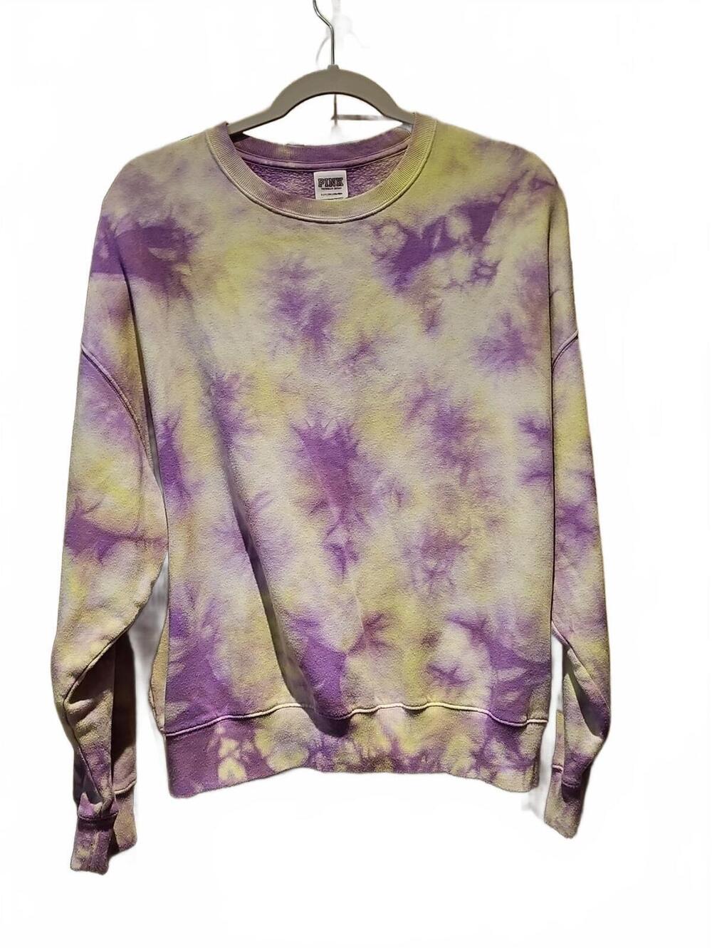 Victoria's Secret PINK Tie Dye Purple And Yellow Sweatshirt Size Small LSU
